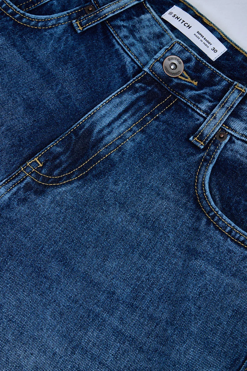 SNITCH Blue Blue Solid Wide Leg Streetwear Jeans for Men | Best Price UAE