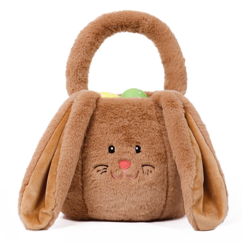 OurHonor OurHonor Easter Basket Plush Bunny Easter Basket For Kids Plush Easter Buckets With Long Ear Easter Bags for Boys Girls Easter Tote Bags For Decorations Gifts Storage Brown 