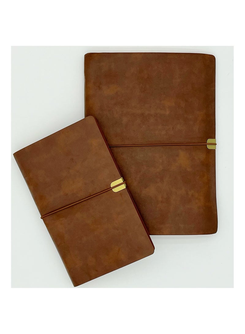 Generic 2-piece retro strap business writing notebook soft leather loose leaf horizontal grid notebook 160 pages suitable for office, school, business, family travel, student paper writing (A5+A6) 