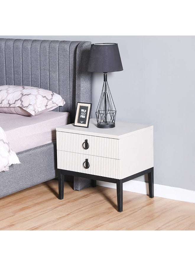 DANUBE HOME مجموعة Defne Night Stand من قطعتين من طاولات السرير متعددة الوظائف لتوفير المساحة وطاولة جانبية لتخزين الأثاث لغرفة النوم، الطول 60 × العرض 46 × الارتفاع 58 سم، كريمي/أسود  - Image 1