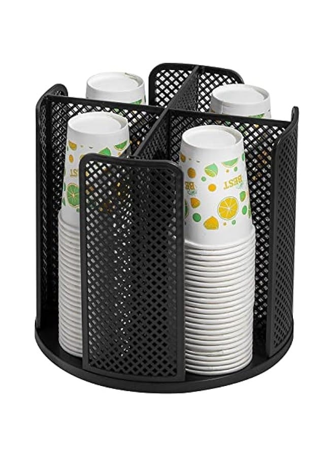 TRASSLE Coffee cup holder, rotatable cup and lid organizer box with 4 compartments, paper cup storage rack, coffee cup dispenser for office countertops, bathrooms, kitchens, coffee shops - Image 1