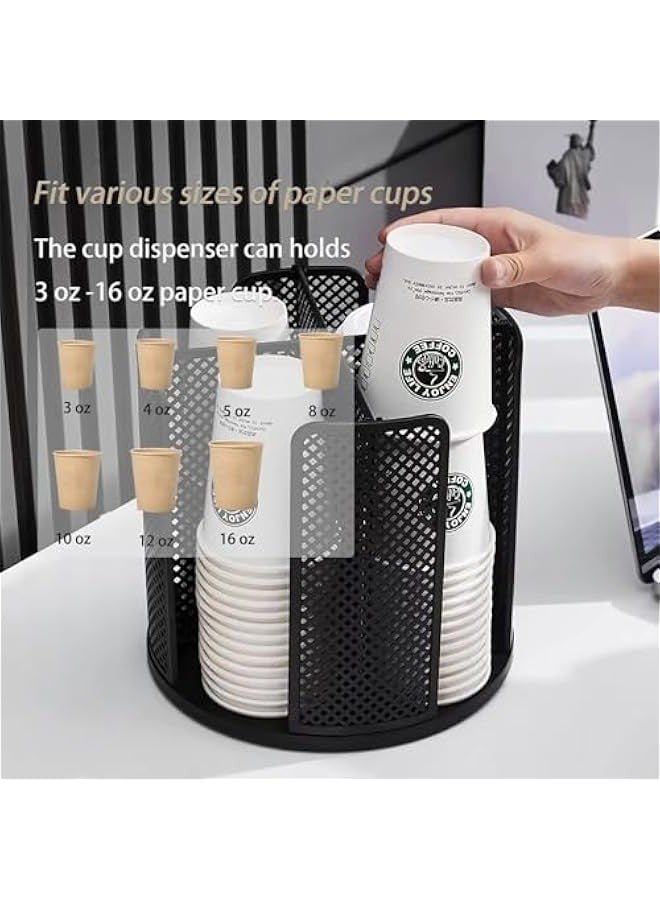 TRASSLE Coffee cup holder, rotatable cup and lid organizer box with 4 compartments, paper cup storage rack, coffee cup dispenser for office countertops, bathrooms, kitchens, coffee shops - Image 4