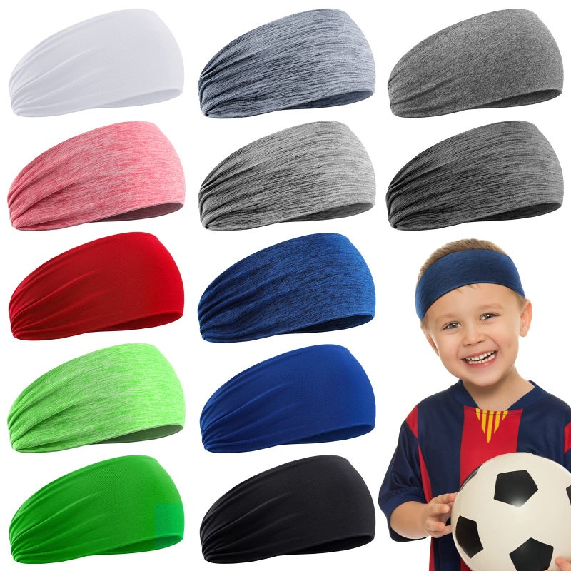 Zhanmai 12 Pieces 16 Inch Wicking Elastic Athletic Sweatband Headbands - Soft Hairbands for Sports, Toddlers, Boys and Girls (Dark Colors) - Image 1