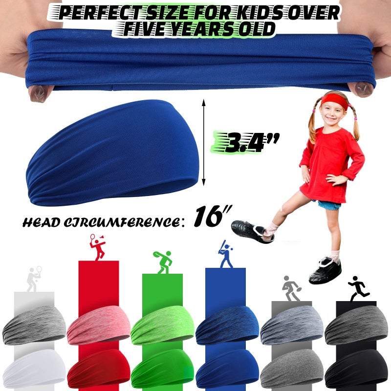 Zhanmai 12 Pieces 16 Inch Wicking Elastic Athletic Sweatband Headbands - Soft Hairbands for Sports, Toddlers, Boys and Girls (Dark Colors) - Image 2