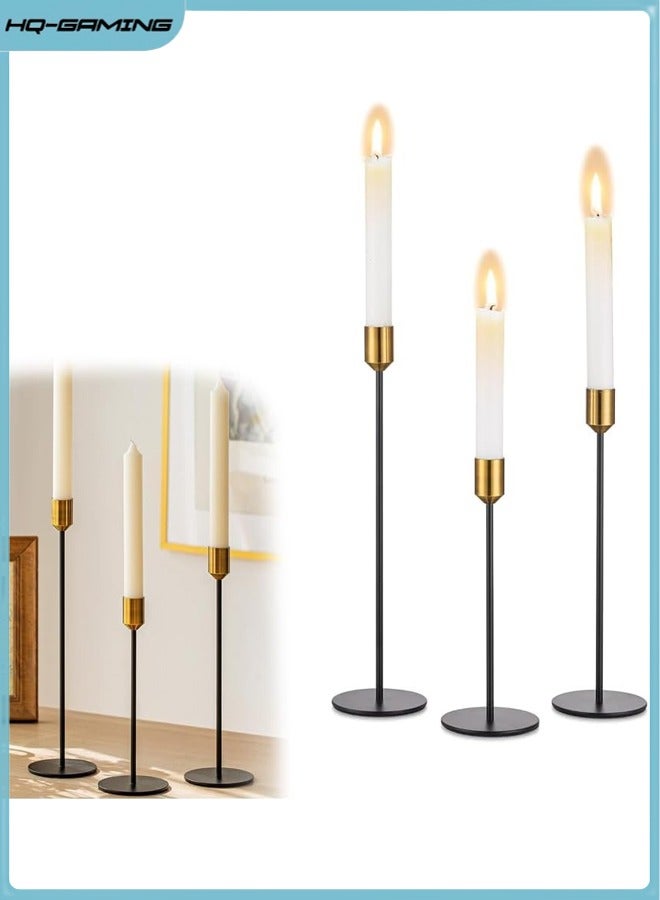 HQ-GAMING Metal Taper Candle Holders Candlestick Holders Set of 3, Vintage Elegant Candle Stick Holders for Home Decor, Wedding, Party, Anniversary (Black Gold)  - Image 1
