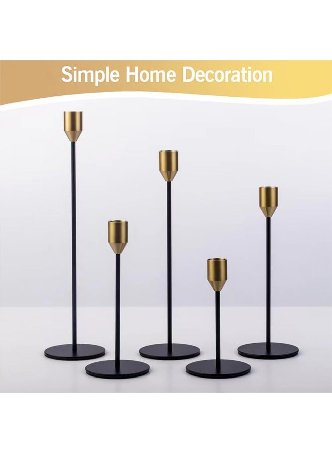 HQ-GAMING Metal Taper Candle Holders Candlestick Holders Set of 3, Vintage Elegant Candle Stick Holders for Home Decor, Wedding, Party, Anniversary (Black Gold)  - Image 2