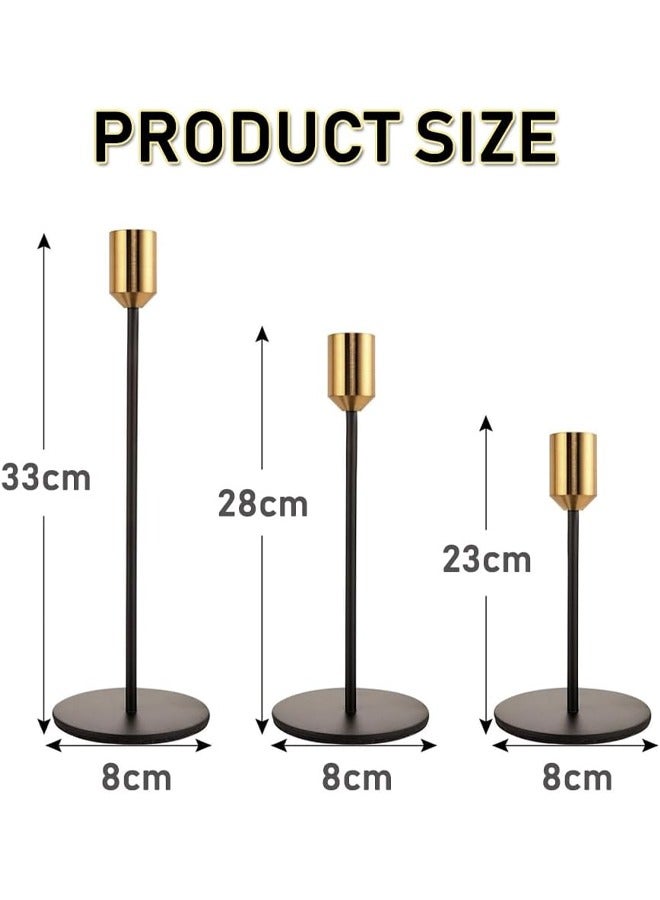 HQ-GAMING Metal Taper Candle Holders Candlestick Holders Set of 3, Vintage Elegant Candle Stick Holders for Home Decor, Wedding, Party, Anniversary (Black Gold)  - Image 3