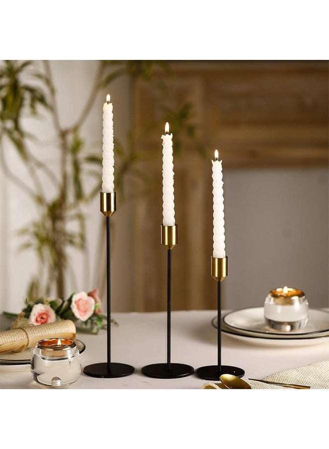 HQ-GAMING Metal Taper Candle Holders Candlestick Holders Set of 3, Vintage Elegant Candle Stick Holders for Home Decor, Wedding, Party, Anniversary (Black Gold)  - Image 4