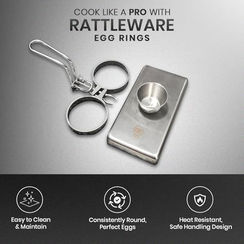 Rattleware Stainless Steel Egg Rings - Commercial-Grade, Even Cooking, Heat-Resistant Handle, Ideal for Frying Eggs - Durable & Trusted by Professional Chefs Worldwide (2 Ring Set) - Image 3