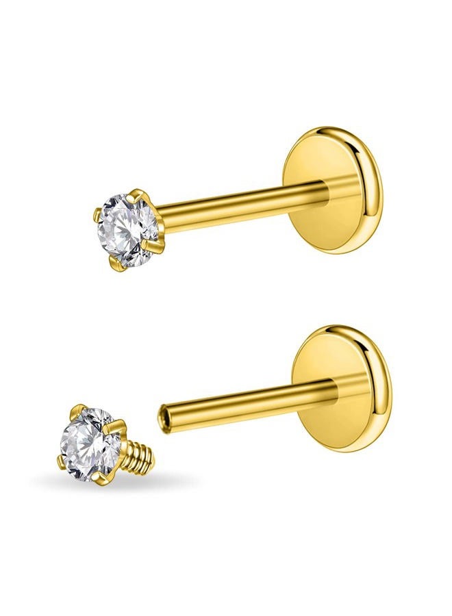 PunkTracker 16g/18g Surgical Steel Internal Thread CZ Stud Piercing Jewelry for Tragus/Nose/Helix/Conch/Medusa/Lip/Labret - Helix Tragus Cartilage Earring for Women Men 2PCS - Image 1