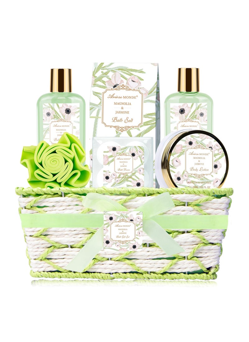 ArioseMonde - Spa Gifts for Women Bath Sets for Women Gift 7Pcs Spa Gift Set wShower Gel Bubble Bath Bath Salts Bath Bomb Body Lotion Christmas Gifts for Women Magnolia  Jasmine Bath Set - Image 1