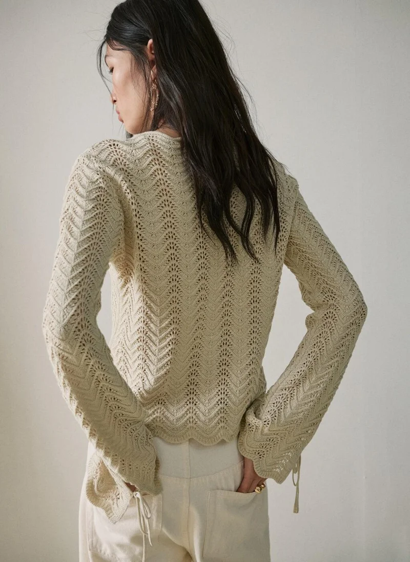 مانجو Openwork Knit Sweater With Slit Sleeves