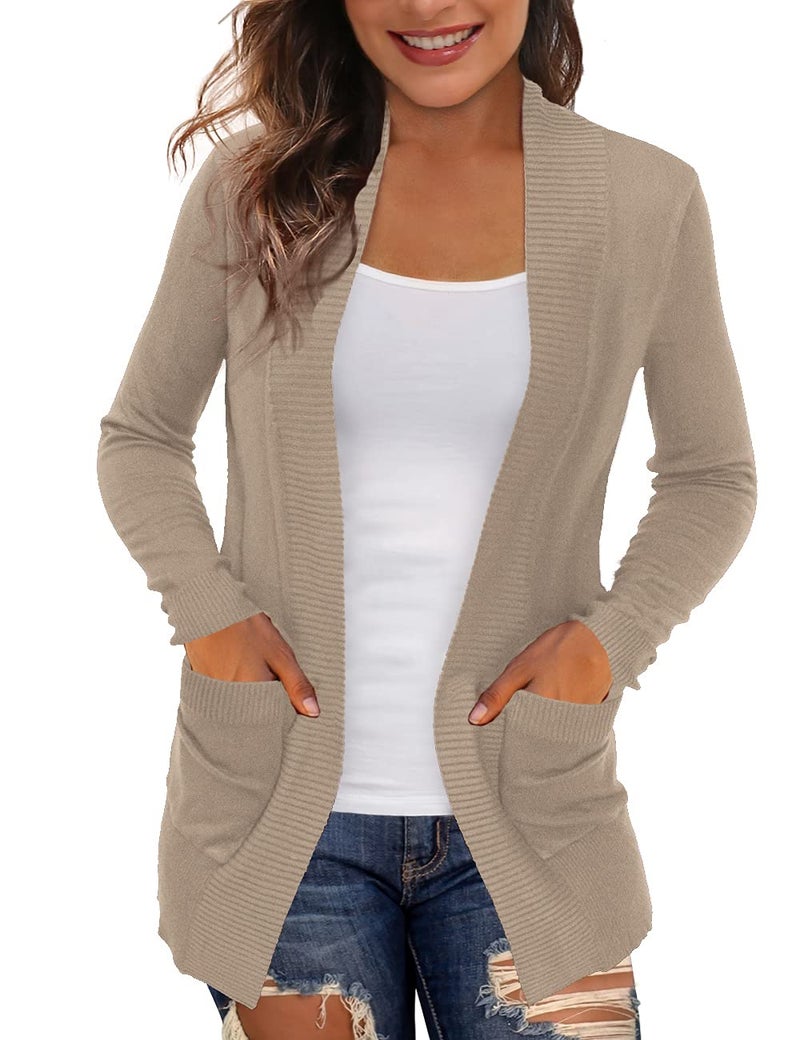 REDHOTYPE Womens Cardigans with Pockets Casual Long Sleeve Open Front Cardigan for Women, Camel Heather, Small - Image 1