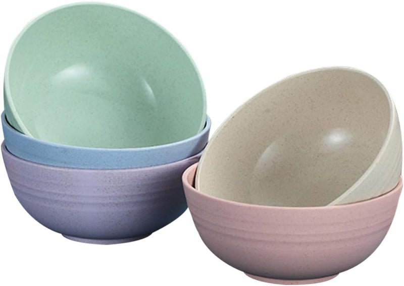 Wheat Straw Salad and Soup Bowls Set 5pcs 13.5cm Food-grade Household Serving Bowls Multi-color Sturdy for Home Kitchen Dining - Image 1