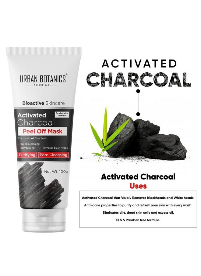 UrbanBotanics Activated Charcoal Peel Of Mask For Men & Women With Vitamin E For Deep Pore Cleansing, Removing Blackheads And Whiteheads & Fresh Glowing Skin, No Parabens & Sulphates, 100G  - Image 3