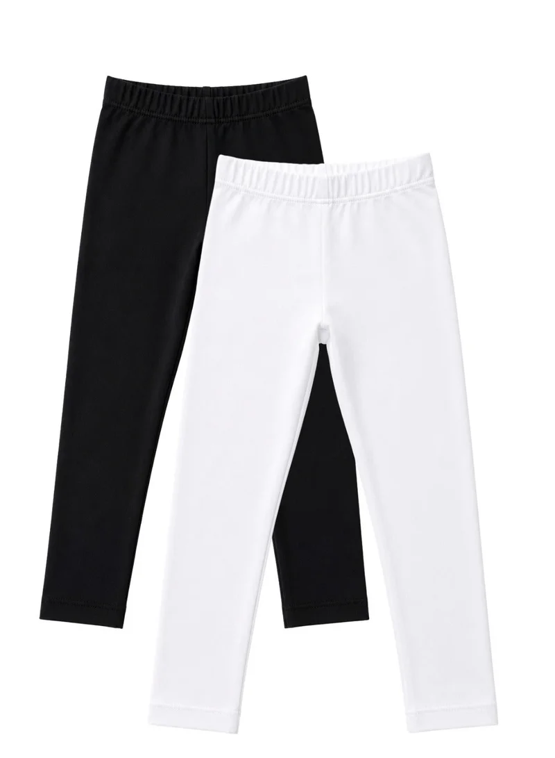 بيبي كلو Girls White and Black Essential Leggings – Pack of 2