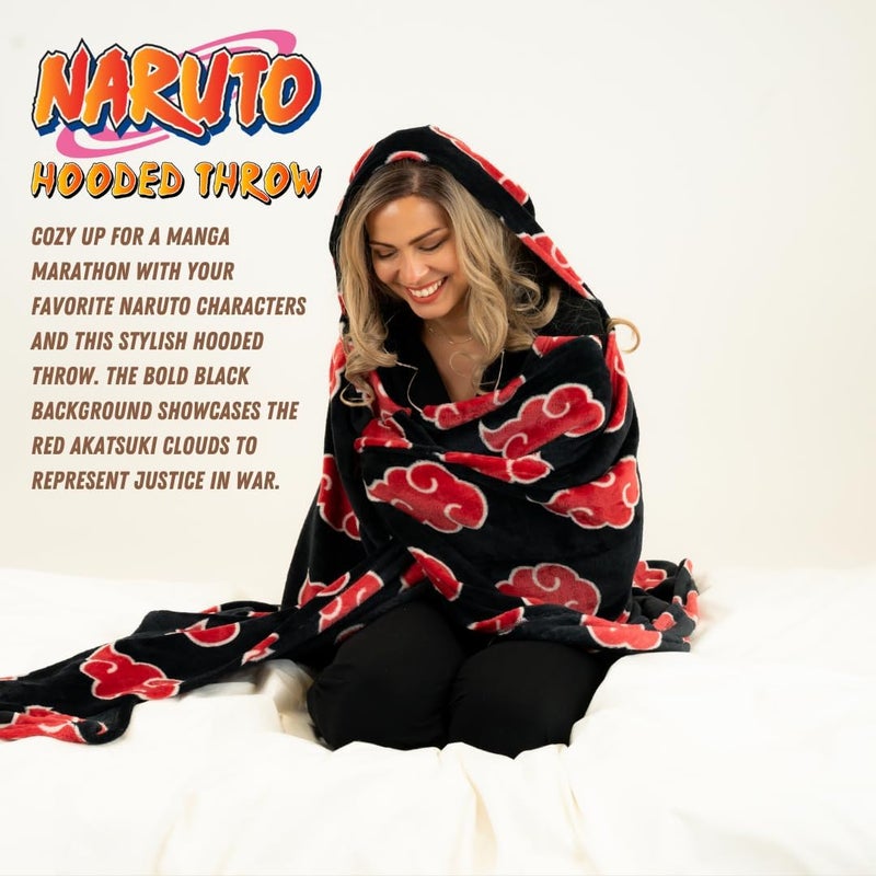 Franco Naruto Anime Akatsuki Cloud Bedding Super Soft and Cozy Wearable Hooded Throw Blanket, 70 in x 50 in (Official Licensed Product) by Collectibles - Image 2