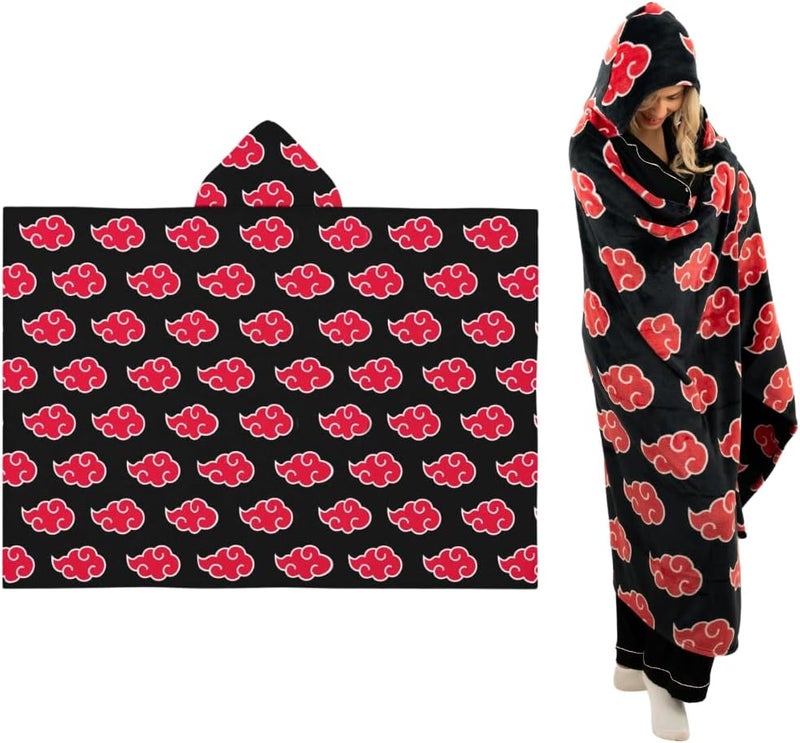Franco Naruto Anime Akatsuki Cloud Bedding Super Soft and Cozy Wearable Hooded Throw Blanket, 70 in x 50 in (Official Licensed Product) by Collectibles - Image 1