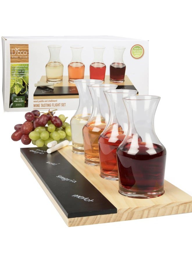 DECO Wine Tasting Flight Sampler Board - Set Includes Four 6 oz Decanter Glasses and Wood Paddle with Chalkboard for Labeling -Great for Winery Taste Testing & Date Idea- Housewarming & Wedding Gift - Image 1