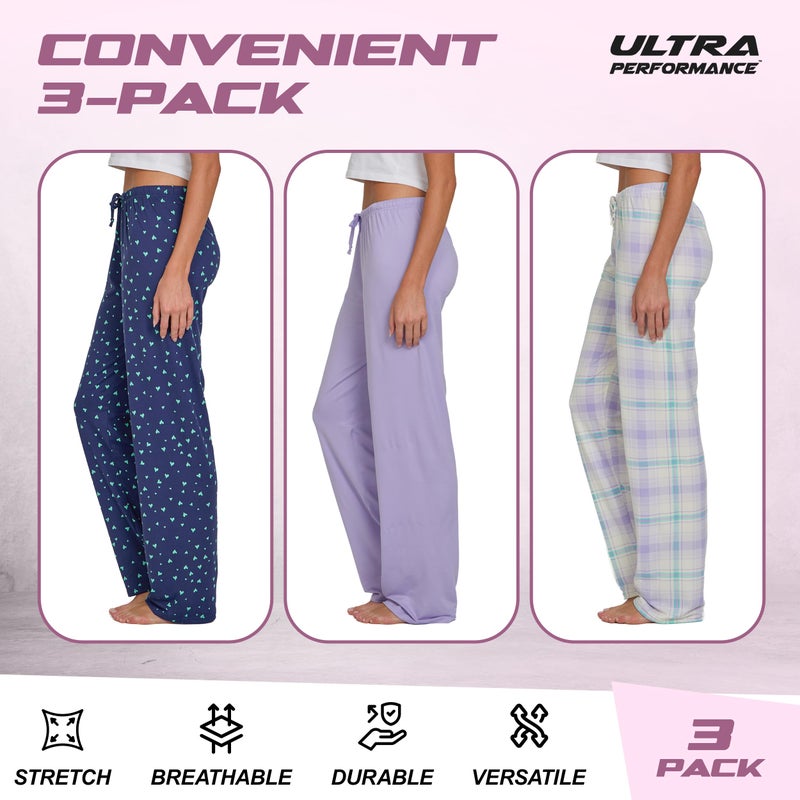 Ultra Performance Womens Pajama PJ Pants 3 Pack Lounge Bottoms Pajamas for Women (Avail in Plus Sizes) - Image 5