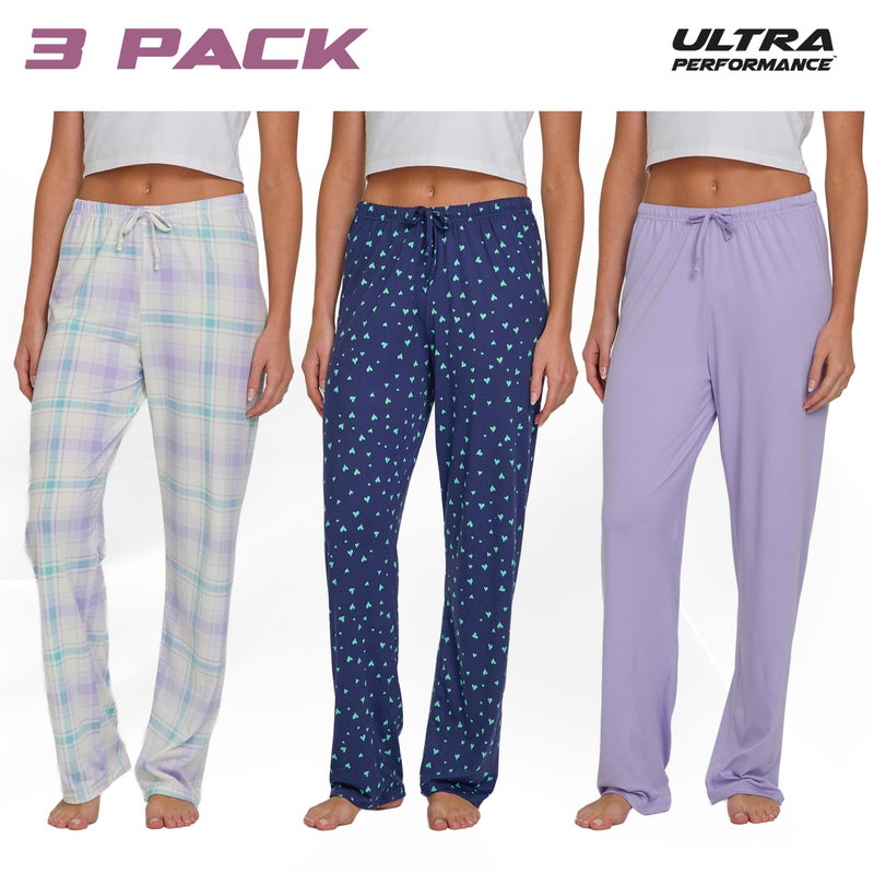 Ultra Performance Womens Pajama PJ Pants 3 Pack Lounge Bottoms Pajamas for Women (Avail in Plus Sizes) - Image 2