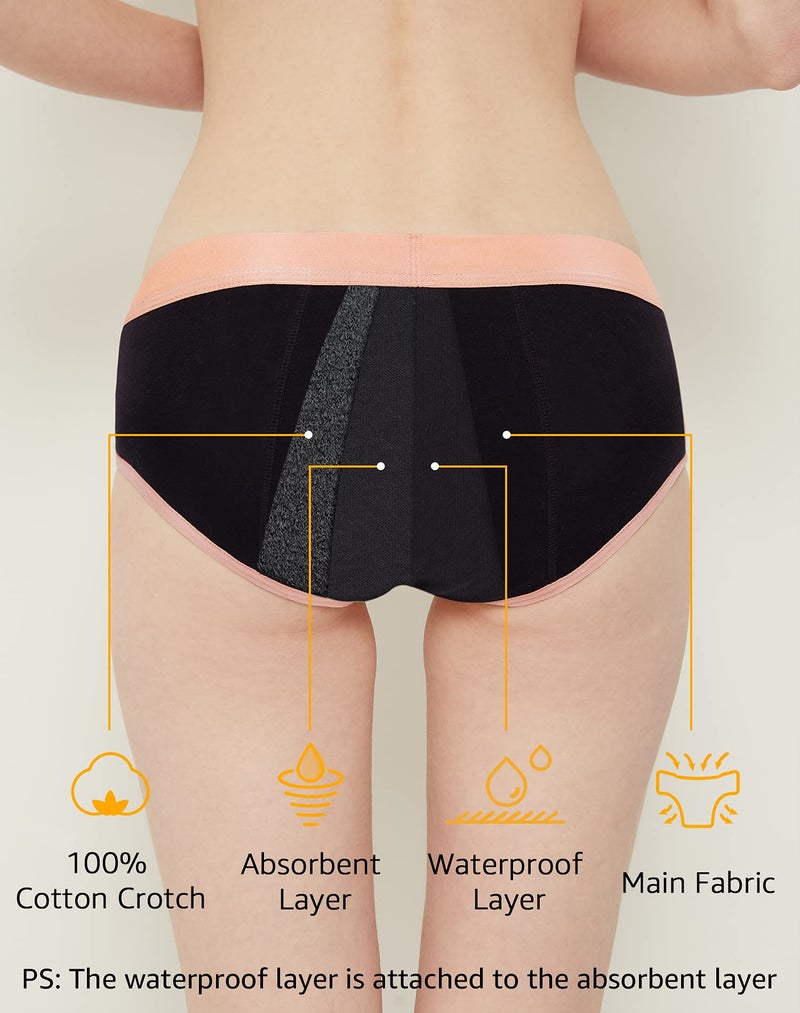 INNERSY Period Underwear for Teens Girls Cotton Leak-Proof Menstrual Panties 3-Pack(Colored Black,M(10-12 yrs)) - Image 4