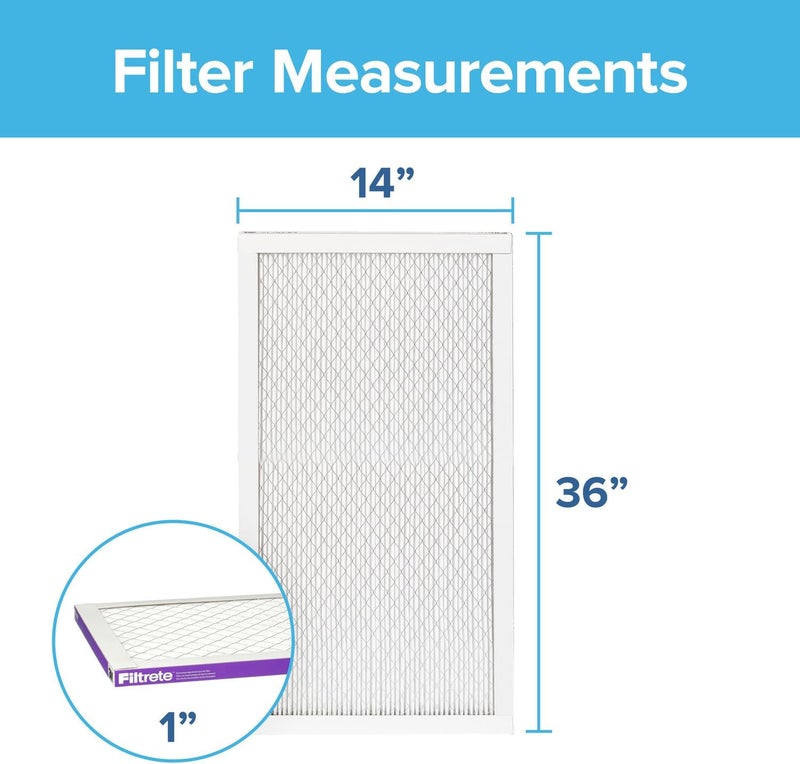 FILTRETE 14x36x1 AC Furnace Air Filter, MERV 12, MPR 1500, CERTIFIED asthma & allergy friendly, 3 Month Pleated 1-Inch Electrostatic Air Cleaning Filter, 6-Pack (Actual Size 13.81x35.81x0.78 in) - Image 2