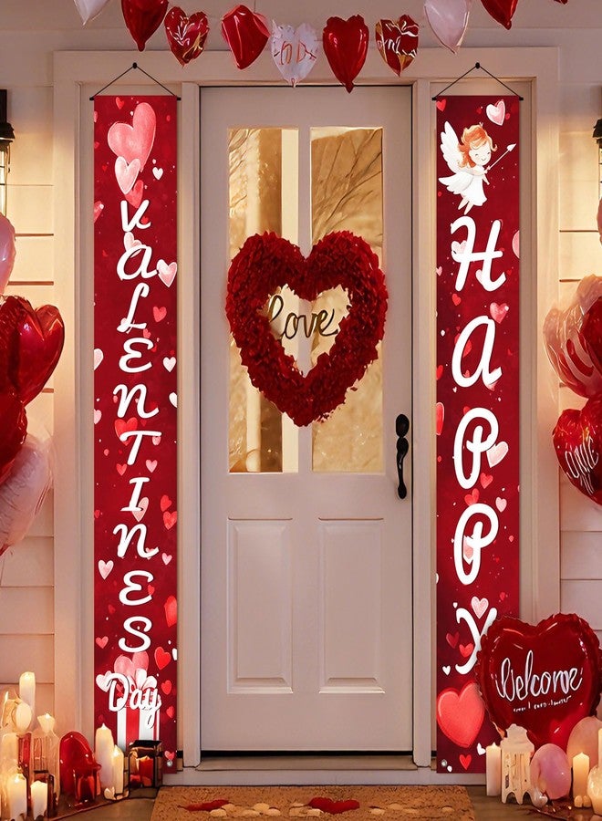 BlissYard 2 Pcs Valentine's Day Door Banner Decoration Valentine Hanging Front Porch Cupid Hearts Love Heart Banner Romantic for Home Porch Door Wall Decoration Party Supplies Decor 71 x 12 Inch - Image 3