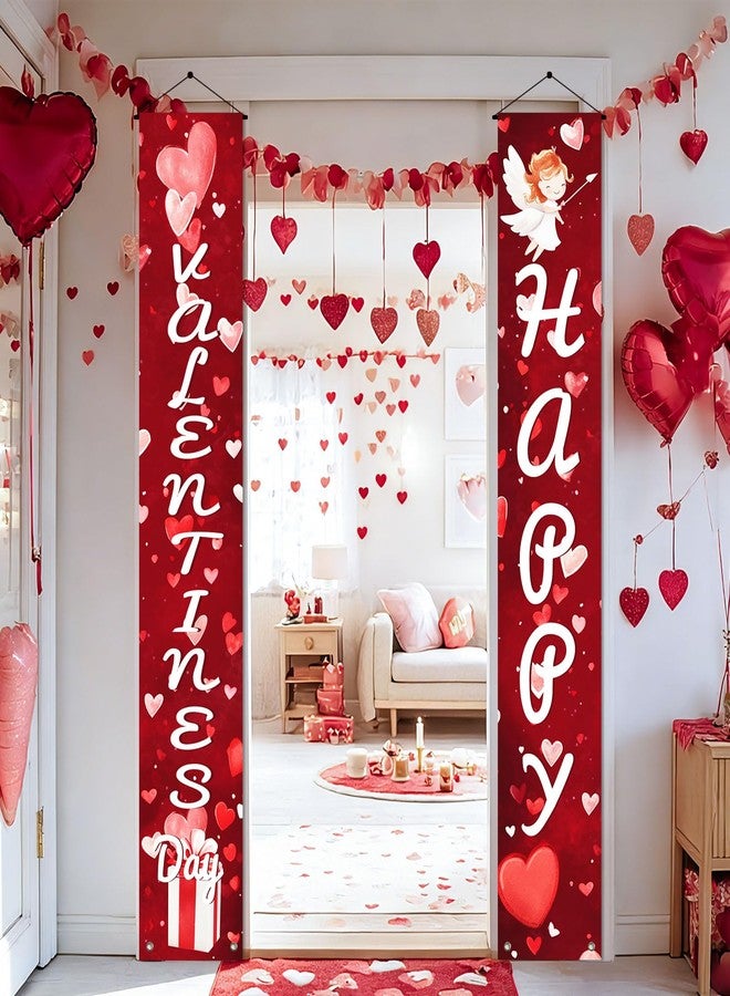 BlissYard 2 Pcs Valentine's Day Door Banner Decoration Valentine Hanging Front Porch Cupid Hearts Love Heart Banner Romantic for Home Porch Door Wall Decoration Party Supplies Decor 71 x 12 Inch - Image 4