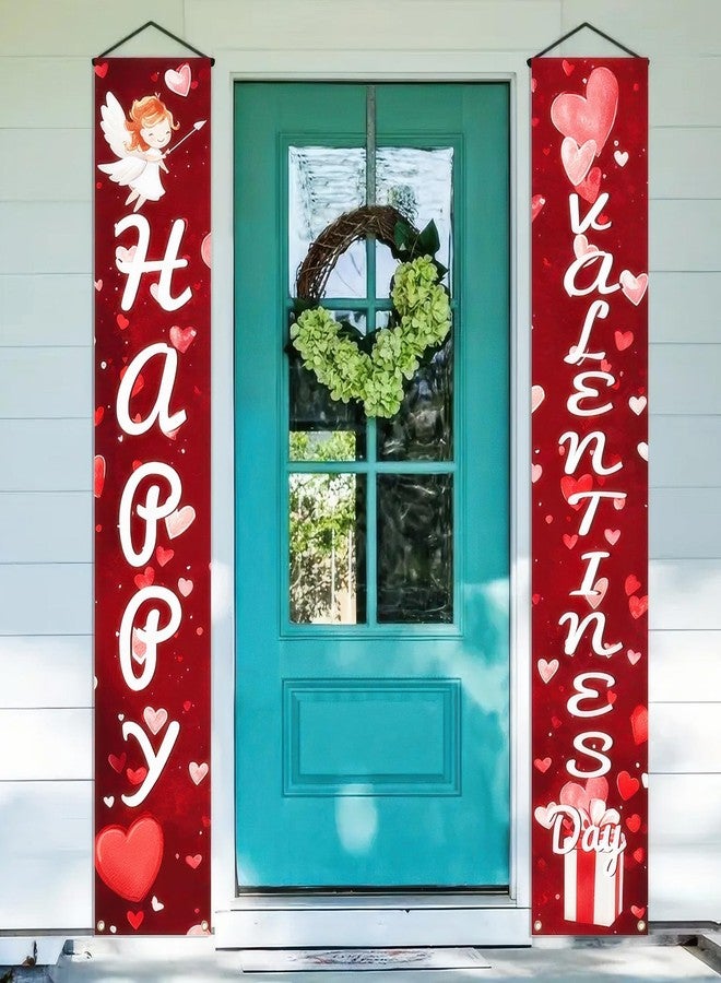 BlissYard 2 Pcs Valentine's Day Door Banner Decoration Valentine Hanging Front Porch Cupid Hearts Love Heart Banner Romantic for Home Porch Door Wall Decoration Party Supplies Decor 71 x 12 Inch - Image 1