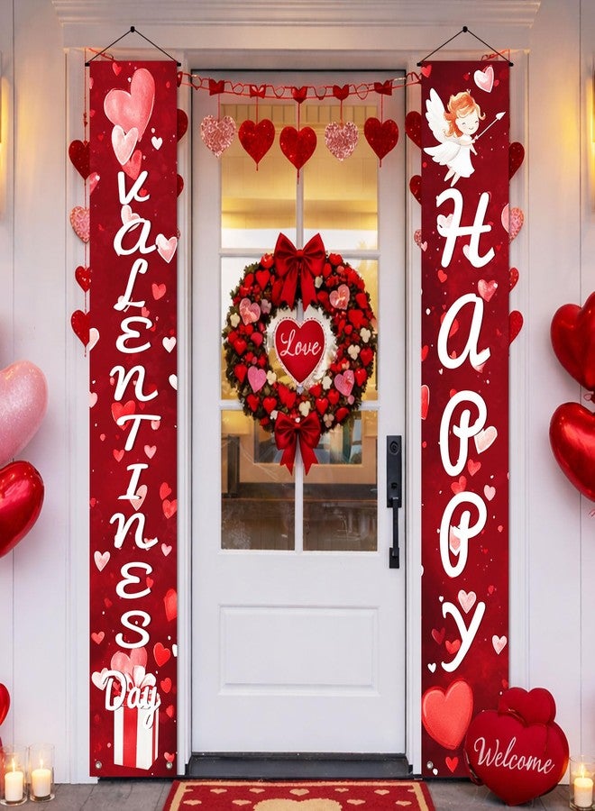 BlissYard 2 Pcs Valentine's Day Door Banner Decoration Valentine Hanging Front Porch Cupid Hearts Love Heart Banner Romantic for Home Porch Door Wall Decoration Party Supplies Decor 71 x 12 Inch - Image 2