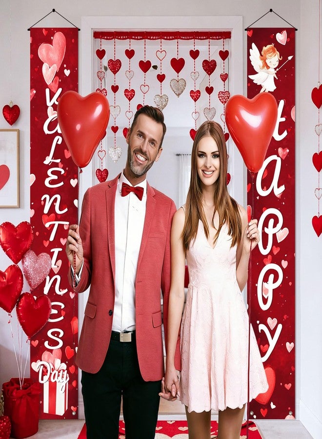 BlissYard 2 Pcs Valentine's Day Door Banner Decoration Valentine Hanging Front Porch Cupid Hearts Love Heart Banner Romantic for Home Porch Door Wall Decoration Party Supplies Decor 71 x 12 Inch - Image 5