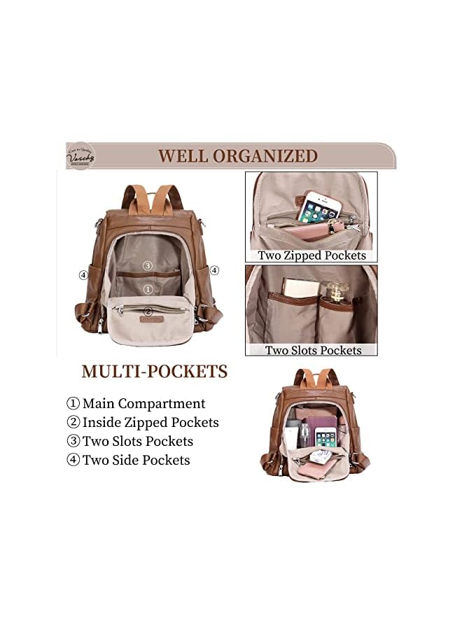 Vaschy Women's Backpack Handbags,Fashion Faux Leather Anti-theft Backpack Purse Small for Ladies Bookbag Purse with Vintage Weave - Image 4