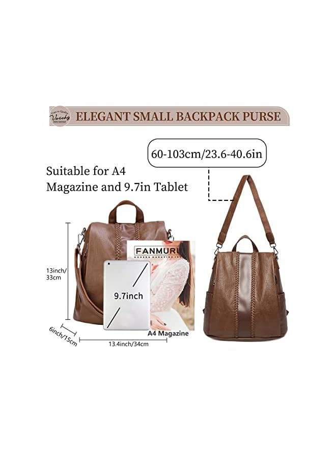 Vaschy Women's Backpack Handbags,Fashion Faux Leather Anti-theft Backpack Purse Small for Ladies Bookbag Purse with Vintage Weave - Image 2