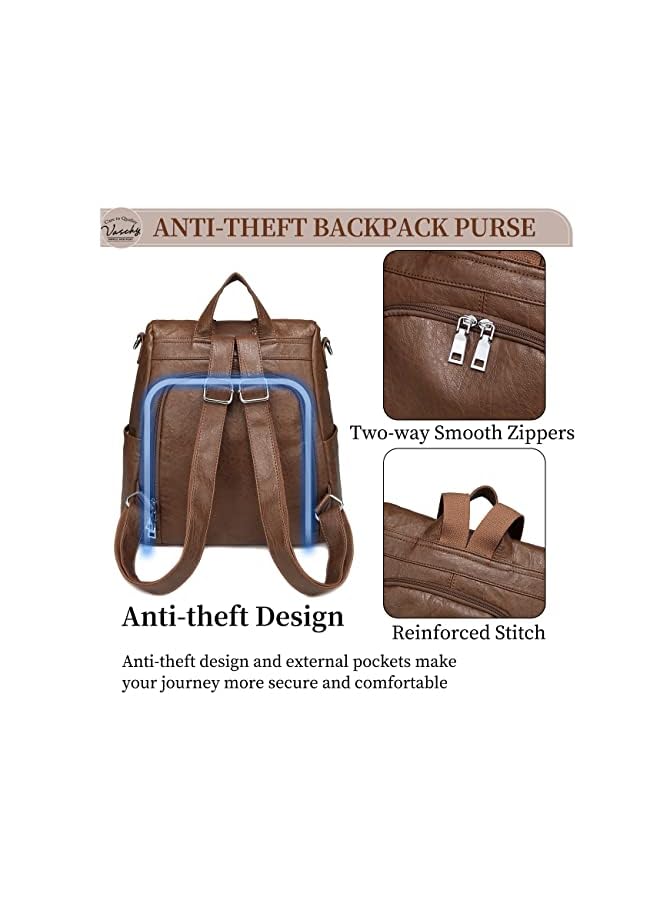 Vaschy Women's Backpack Handbags,Fashion Faux Leather Anti-theft Backpack Purse Small for Ladies Bookbag Purse with Vintage Weave - Image 5