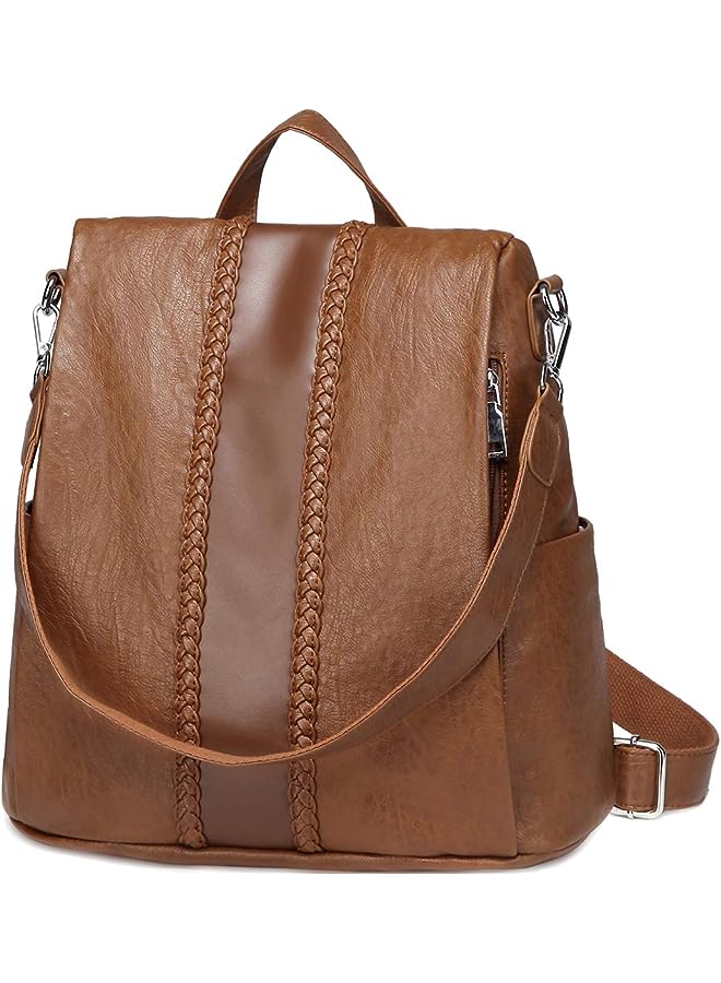 Vaschy Women's Backpack Handbags,Fashion Faux Leather Anti-theft Backpack Purse Small for Ladies Bookbag Purse with Vintage Weave - Image 1