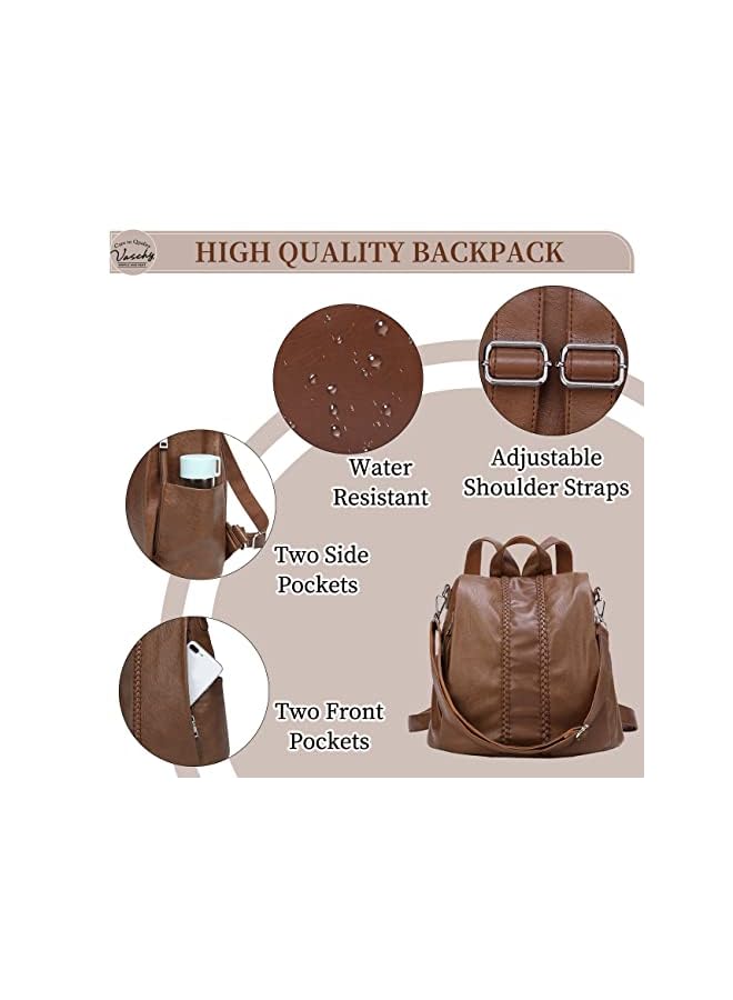 Vaschy Women's Backpack Handbags,Fashion Faux Leather Anti-theft Backpack Purse Small for Ladies Bookbag Purse with Vintage Weave - Image 3