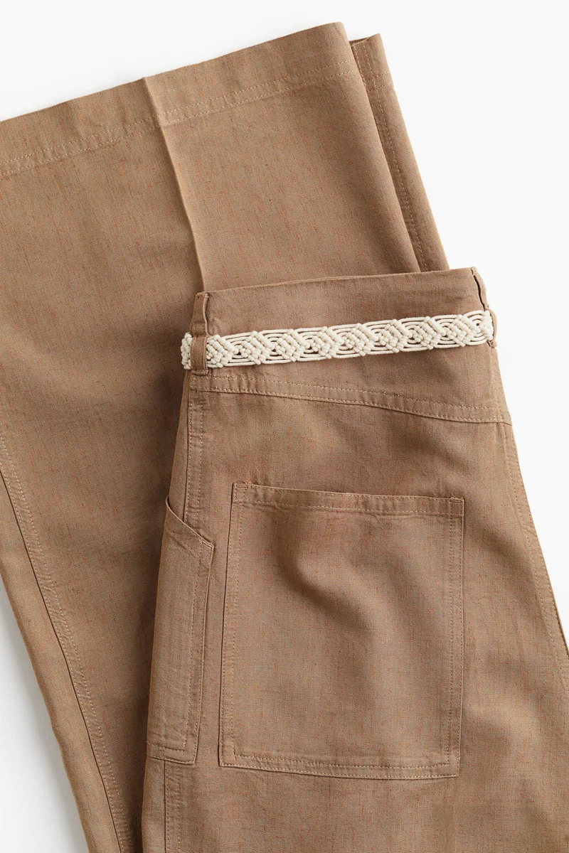 H&M Linen-Blend Tie-Belt Trousers