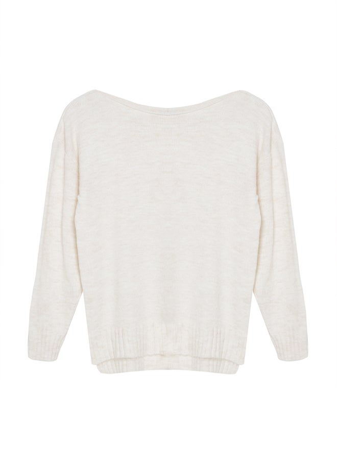 trendyol Stone Wool Boat Neck Basic Knitwear Sweater - Image 5