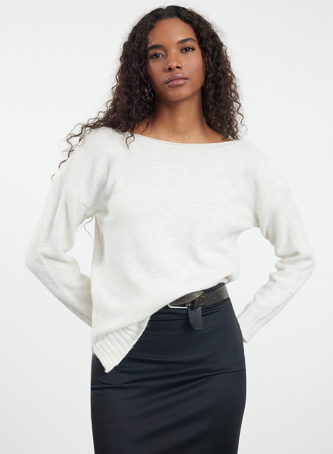 trendyol Stone Wool Boat Neck Basic Knitwear Sweater - Image 1