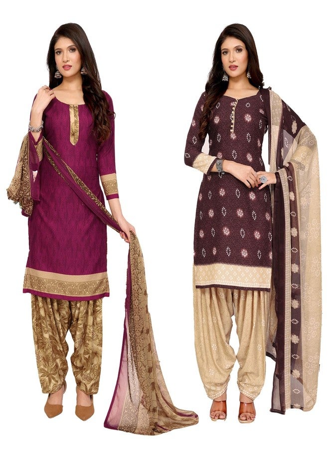Yashika Women's Crepe Dress Material Set for Women | Unstitched Printed Fabric for Kurta Bottom & Dupatta (YS-JAZZY PURPLE-CHILPA MAROON) - Image 1