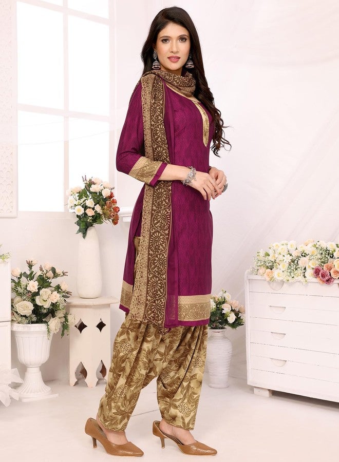 Yashika Women's Crepe Dress Material Set for Women | Unstitched Printed Fabric for Kurta Bottom & Dupatta (YS-JAZZY PURPLE-CHILPA MAROON) - Image 2