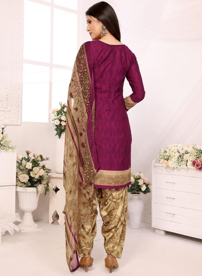 Yashika Women's Crepe Dress Material Set for Women | Unstitched Printed Fabric for Kurta Bottom & Dupatta (YS-JAZZY PURPLE-CHILPA MAROON) - Image 3