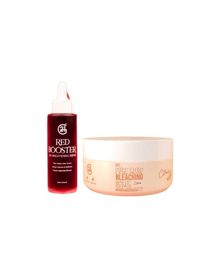 G21 pure kojic bleaching scrub and red booster brightening serum