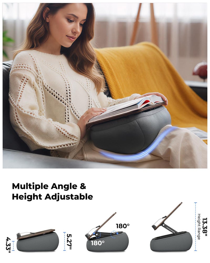 Viozon Lap Book Pillow Stand with Storage, Adjustable Beanbag Reading Pillow with Dark Wood Panel, Multi-Angle Book Holder for Hands-Free Reading in Bed or Sofa,Book Lover Essential,Soft Cushion - Image 5