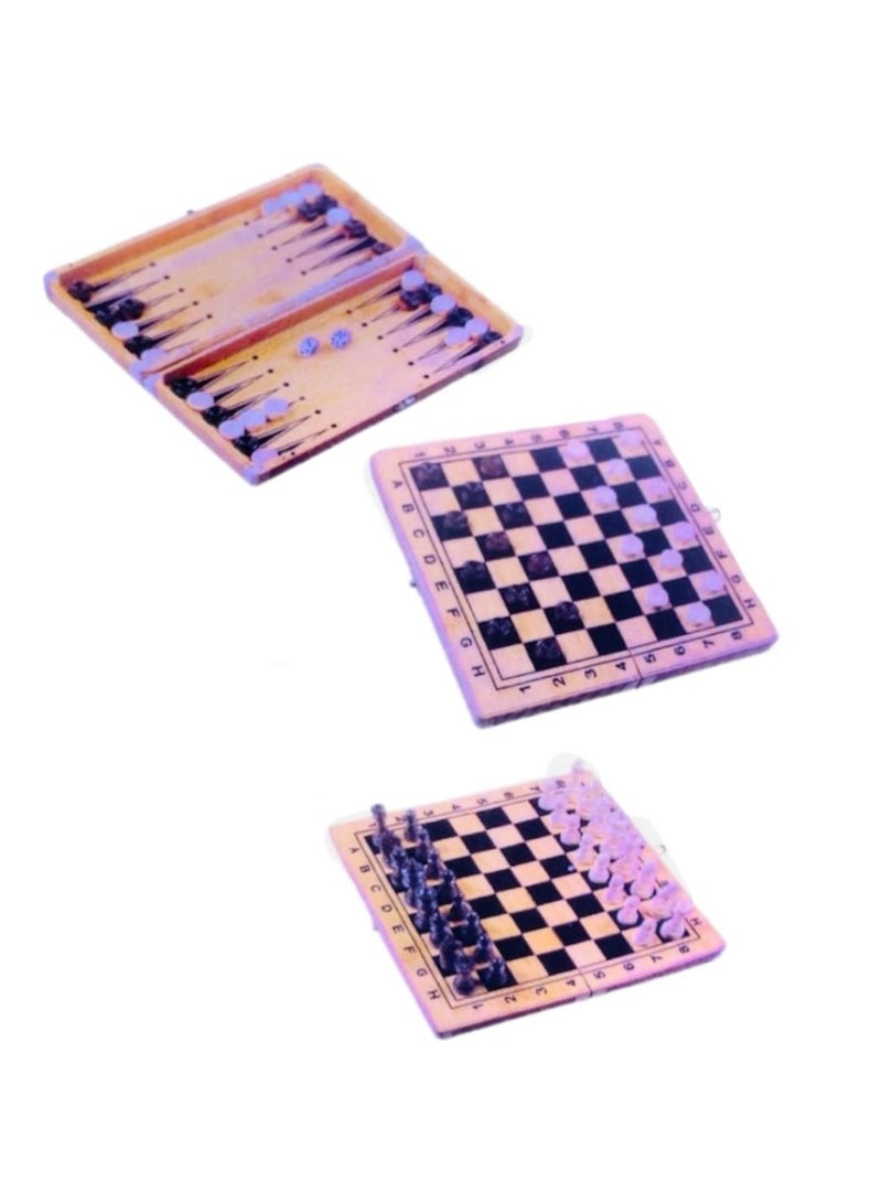 Wooden Board Game Set – Chess, Checkers & Backgammon