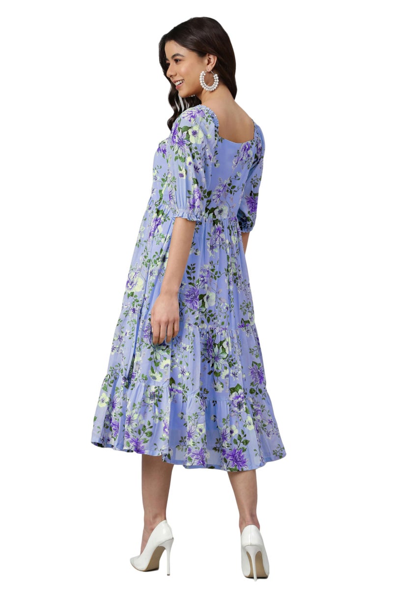 Janasya Women's Lavender Georgette Floral Printed Tiered Dress (JNE4176-DR-J-XS) - Image 5