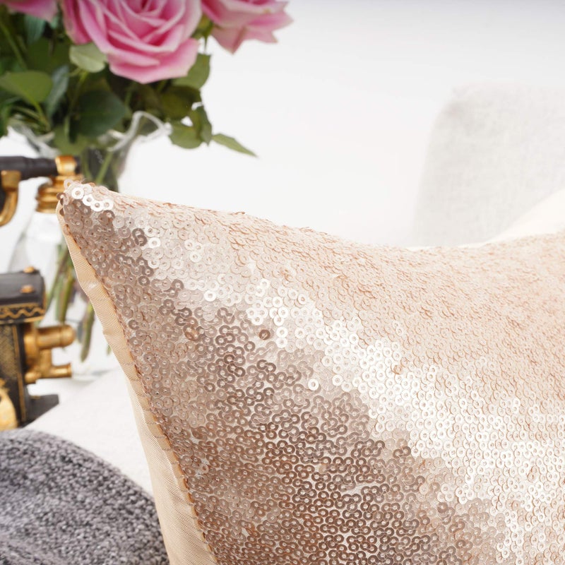 YOUR SMILE Pack of 2  New Luxury Series Rose Gold Champagne Decorative Glitzy Sequin & Comfy Satin Throw Pillow Cover Cushion Case for Wedding/Christmas 20""x20"" - Image 5