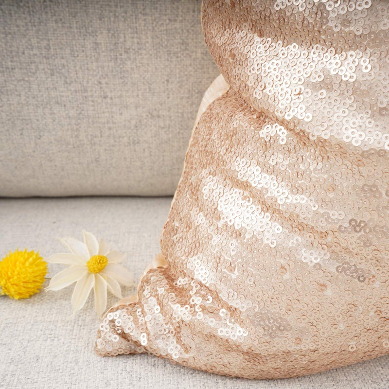 YOUR SMILE Pack of 2  New Luxury Series Rose Gold Champagne Decorative Glitzy Sequin & Comfy Satin Throw Pillow Cover Cushion Case for Wedding/Christmas 20""x20"" - Image 4