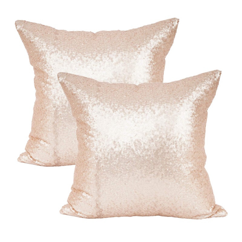YOUR SMILE Pack of 2  New Luxury Series Rose Gold Champagne Decorative Glitzy Sequin & Comfy Satin Throw Pillow Cover Cushion Case for Wedding/Christmas 20""x20"" - Image 1